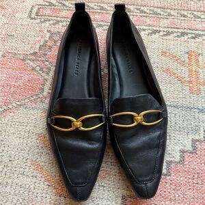 Veronica Beard Black Flats with Gold Detail